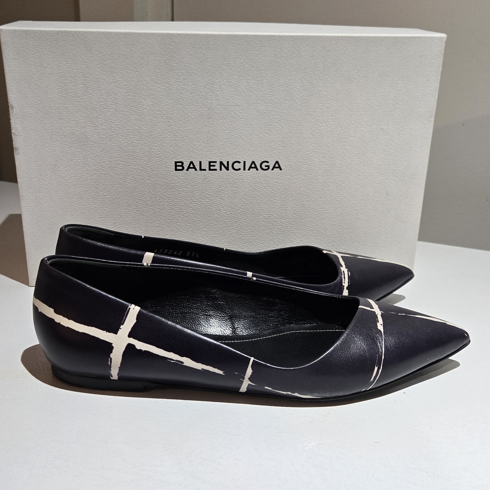 Balenciaga Women's Flats in Black with White Cross Accents
